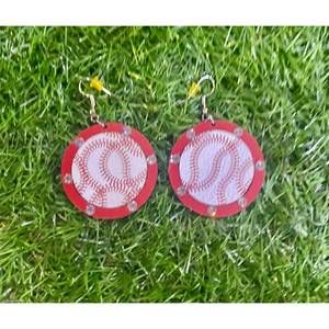 NEW SOUTHERN ATTITUDE outlined baseball wood earrings in red